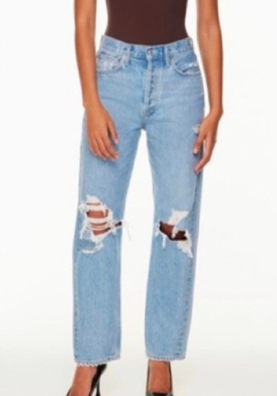 AGOLDE 90s Loose Fit Jeans Light Wash Distressed Ripped Straight Leg 27